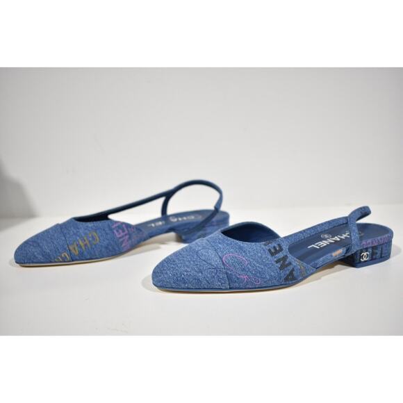 Chanel 22P Mademoiselle Coco Sling Light Blue Denim Slingback Ballet Flat 39 - Picture 10 of 11